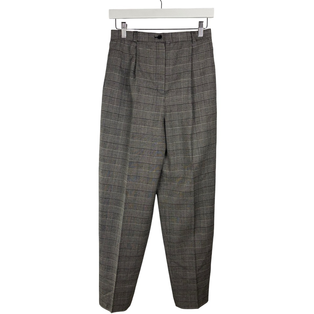 Harve Benard 100% Wool Glen Plaid Pleated‎ Tapered Dress Pants Grey Black Size 6